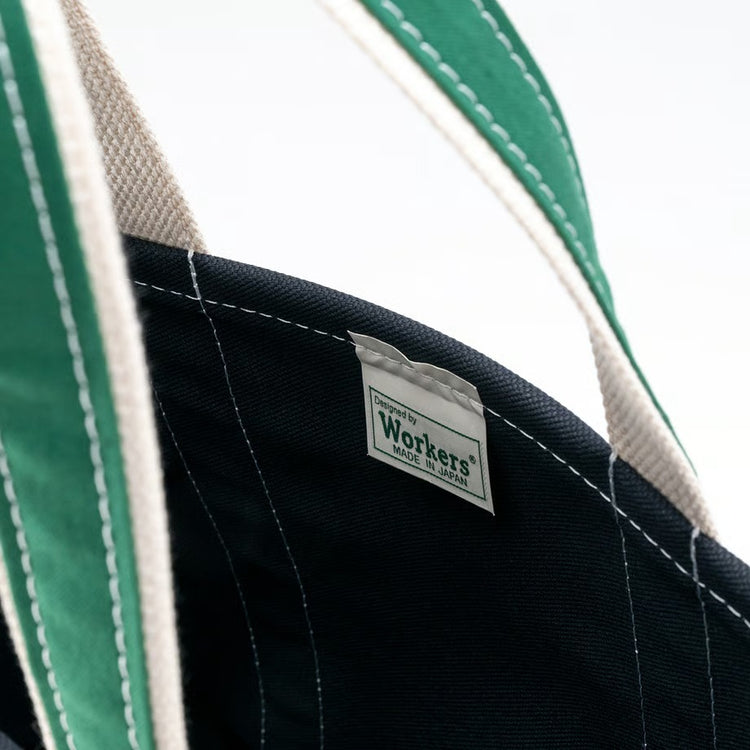 WORKERS  Deluxe Pocket Tote Bag/ Dark Navy x Green Handle/Long