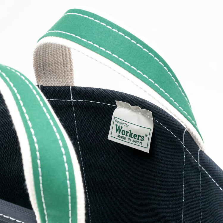 WORKERS  Deluxe Pocket Tote Bag/ Dark Navy x Green Handle/Short
