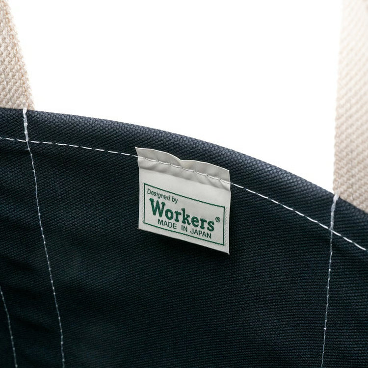 WORKERS  Deluxe Pocket Tote Bag/ Dark Navy x Green Handle/Long