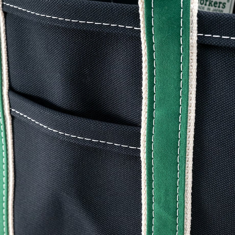 WORKERS  Deluxe Pocket Tote Bag/ Dark Navy x Green Handle/Short