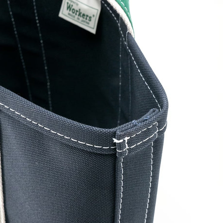 WORKERS  Deluxe Pocket Tote Bag/ Dark Navy x Green Handle/Short