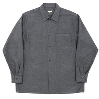 WORKERS  Open Collar Shirt, Cotton Wool Flannel, Grey