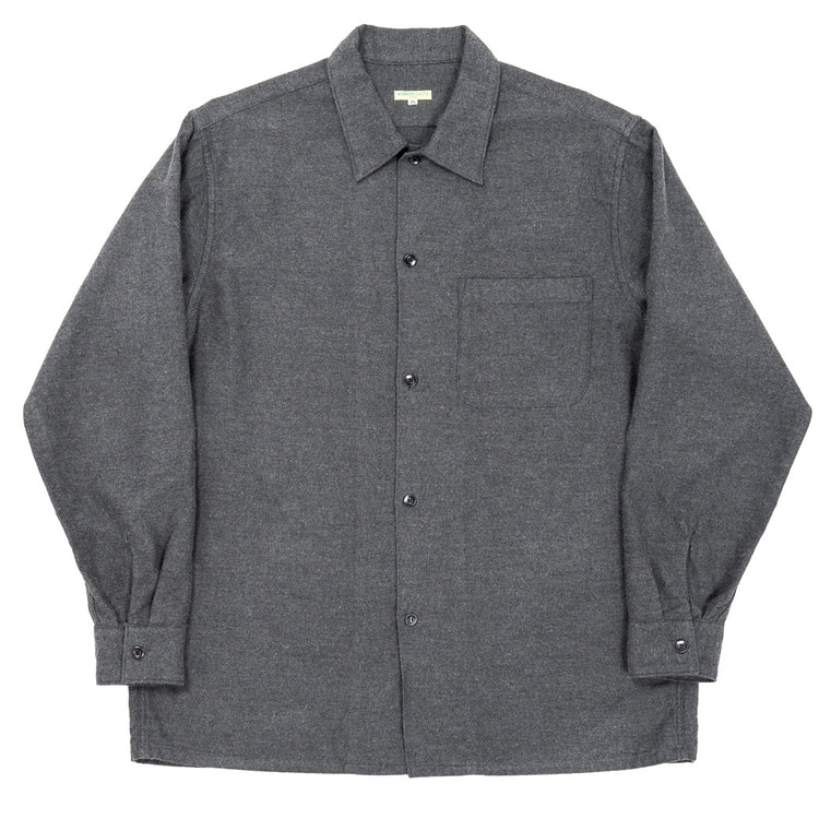 WORKERS  Open Collar Shirt, Cotton Wool Flannel, Grey