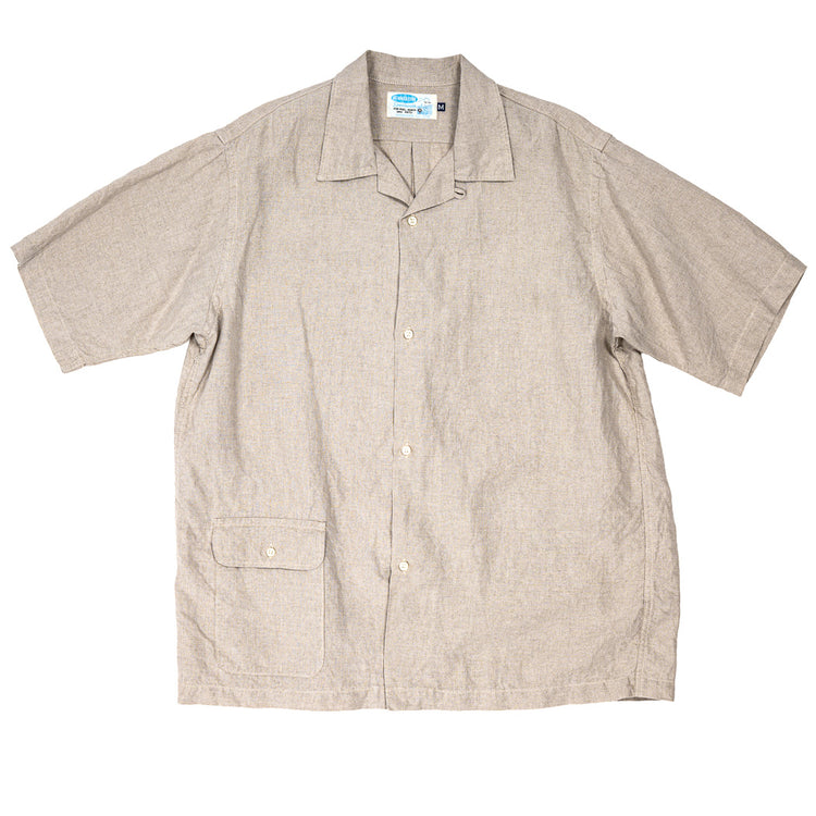 WORKERS  Open Collar Shirt, Ecru Linen