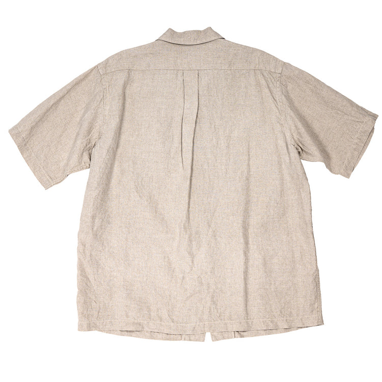 WORKERS  Open Collar Shirt, Ecru Linen