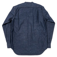 WORKERS  Band Collar Shirt, Indigo Cotton Linen
