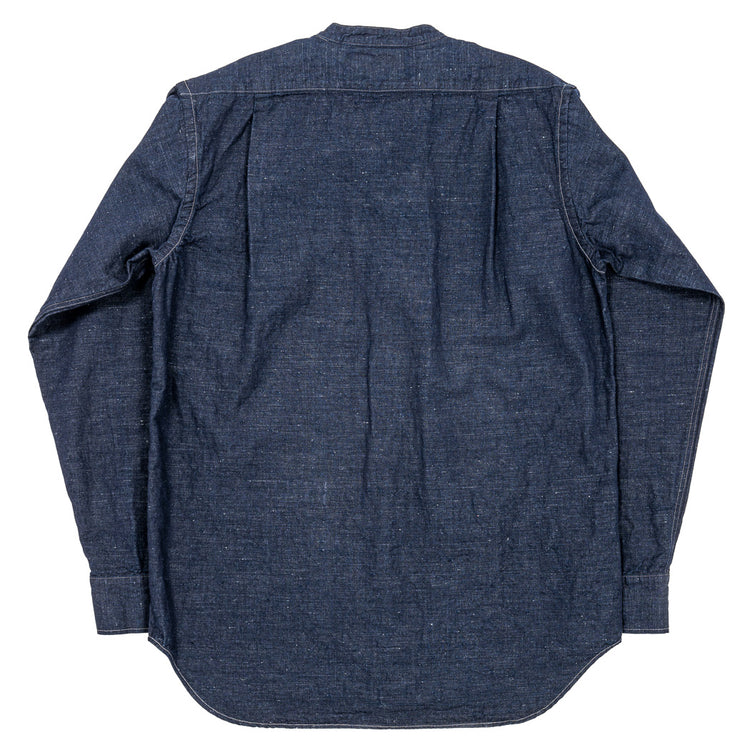 WORKERS  Band Collar Shirt, Indigo Cotton Linen