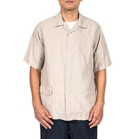 WORKERS  Open Collar Shirt, Ecru Linen