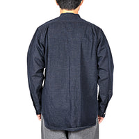 WORKERS  Band Collar Shirt, Indigo Cotton Linen