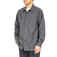WORKERS  Open Collar Shirt, Cotton Wool Flannel, Grey