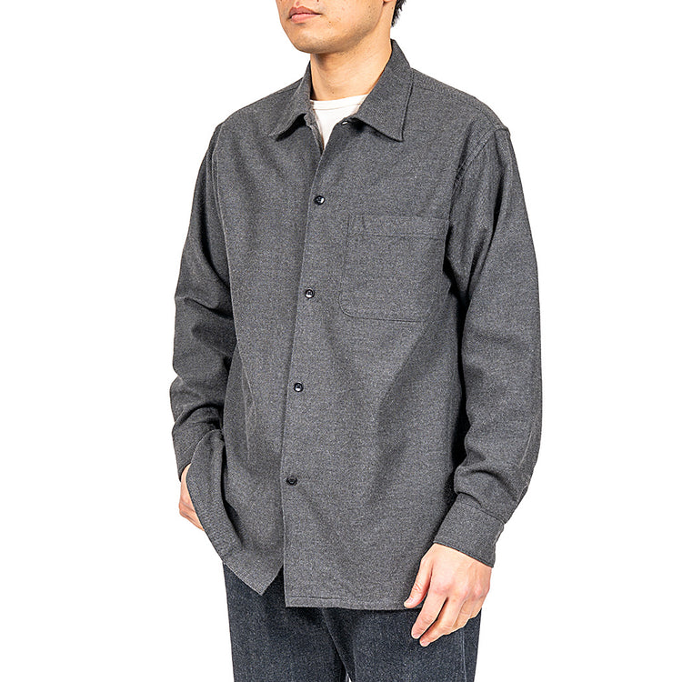 WORKERS  Open Collar Shirt, Cotton Wool Flannel, Grey