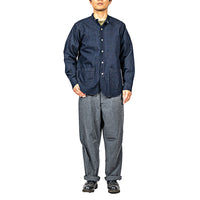 WORKERS  Band Collar Shirt, Indigo Cotton Linen
