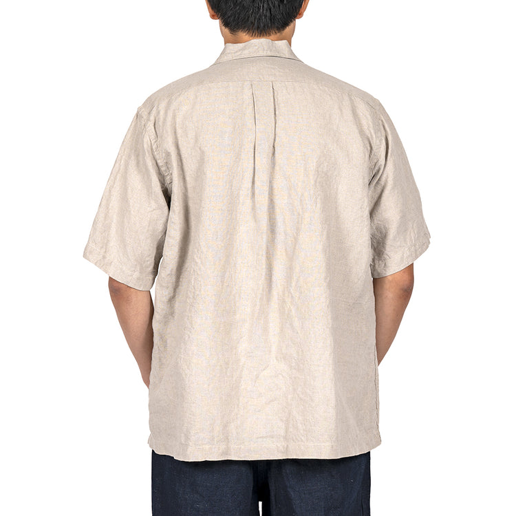 WORKERS  Open Collar Shirt, Ecru Linen