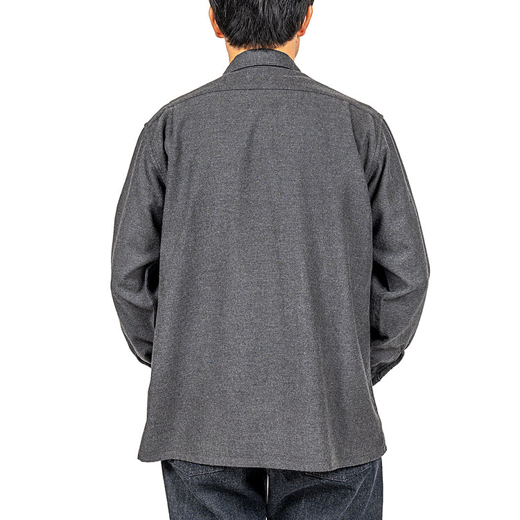 WORKERS  Open Collar Shirt, Cotton Wool Flannel, Grey