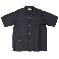 WORKERS Open Collar Shirt, Black Linen