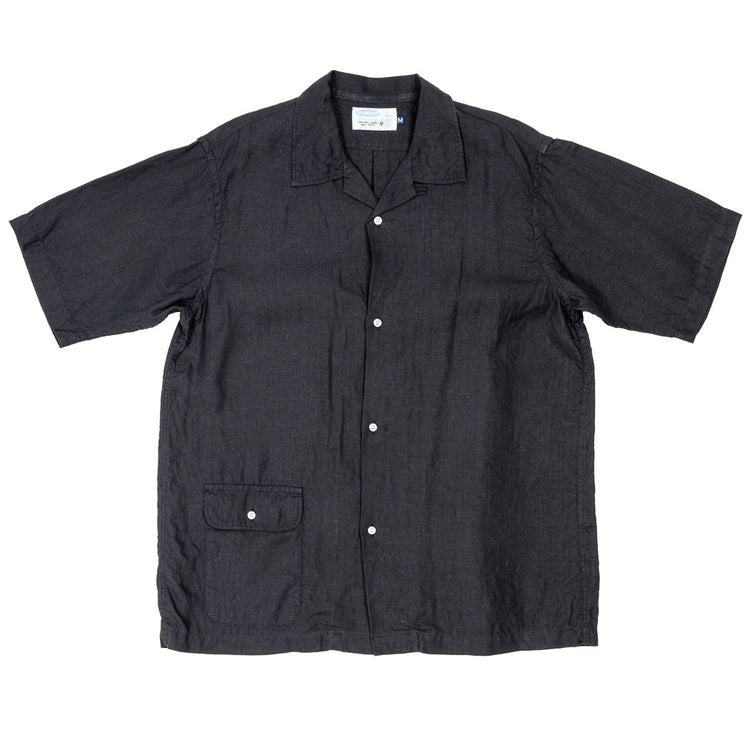 WORKERS Open Collar Shirt, Black Linen