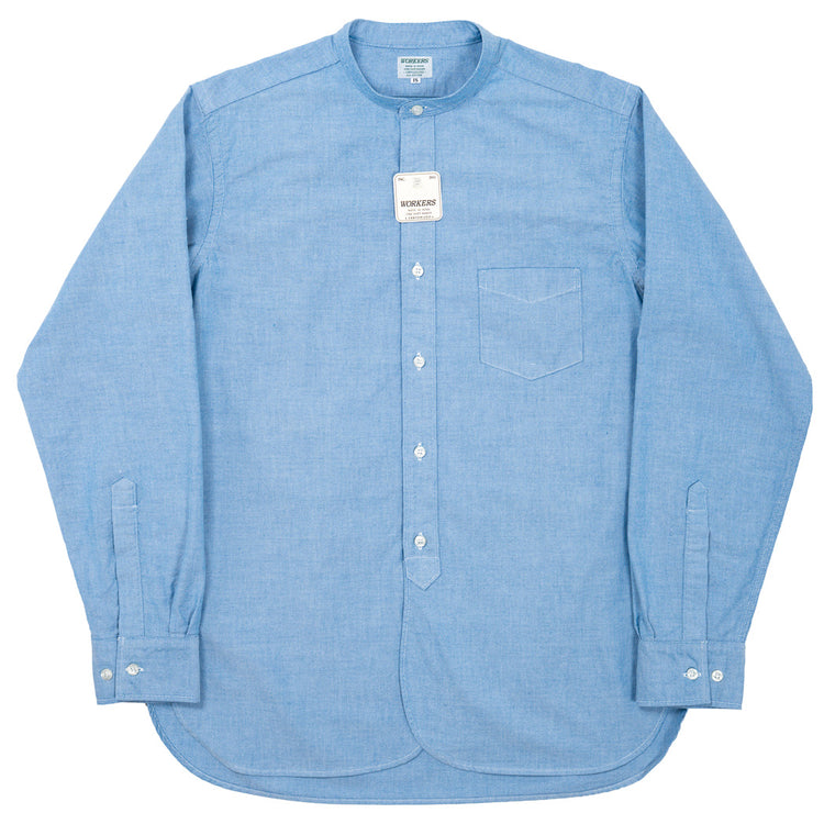 WORKERS  Band Collar Shirt, Supima OX, Blue Pale