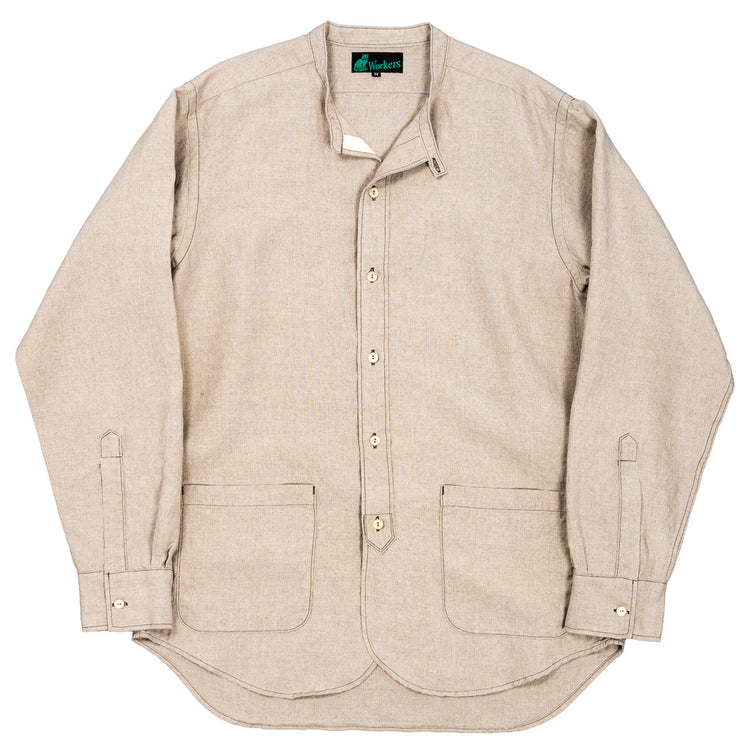 WORKERS Band Collar Shirt, Ecru Linen