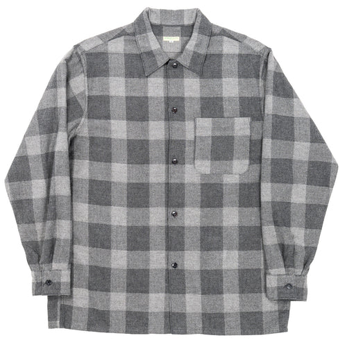 WORKERS  Open Collar Shirt, Cotton Wool Flannel, Check