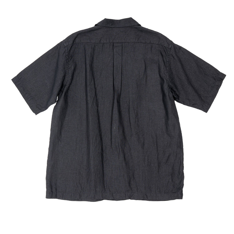 WORKERS Open Collar Shirt, Black Linen