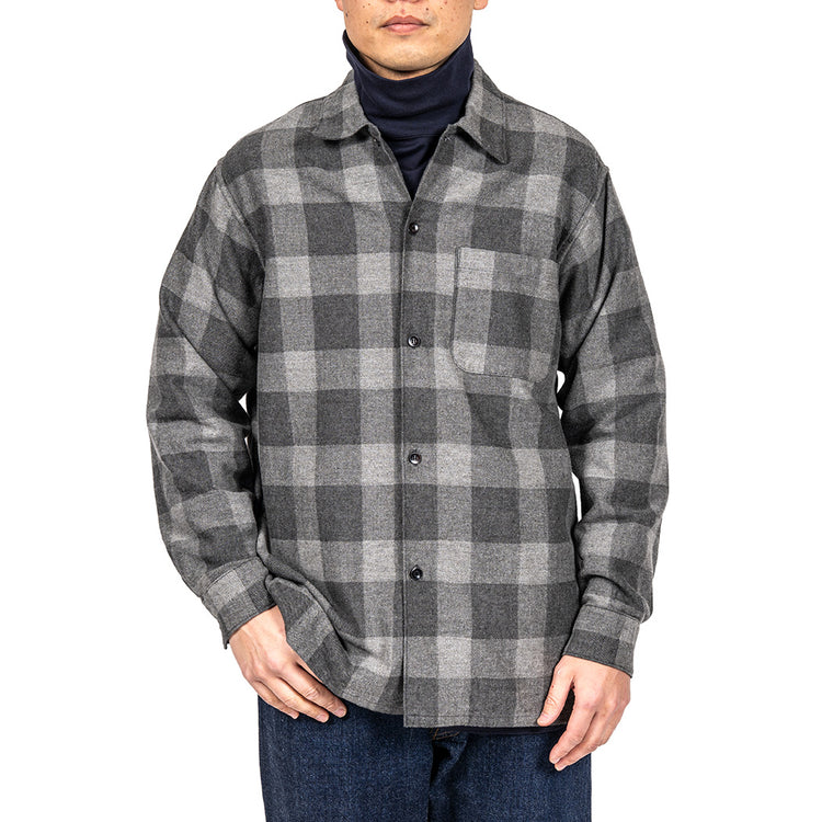 WORKERS  Open Collar Shirt, Cotton Wool Flannel, Check