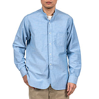 WORKERS  Band Collar Shirt, Supima OX, Blue Pale