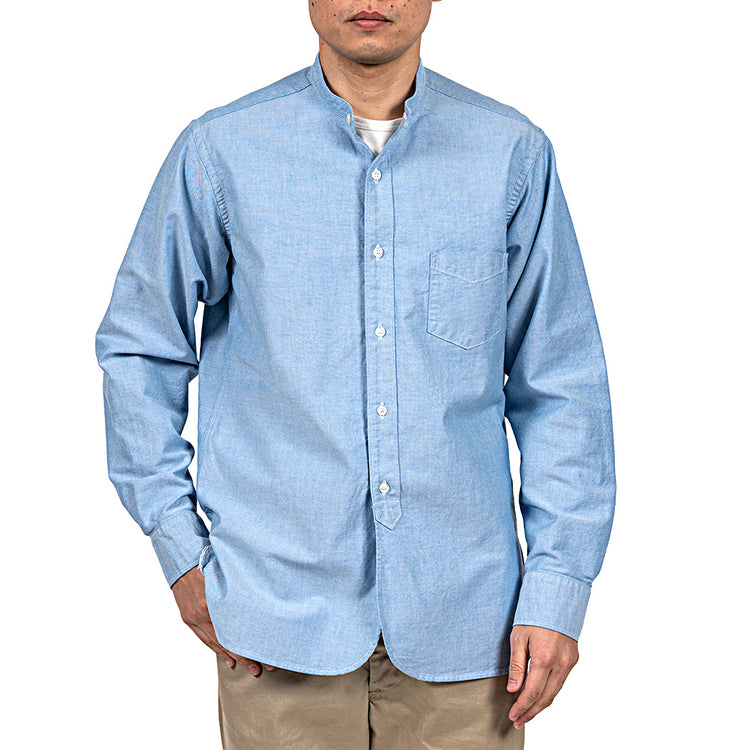 WORKERS  Band Collar Shirt, Supima OX, Blue Pale