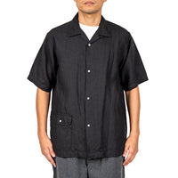 WORKERS Open Collar Shirt, Black Linen