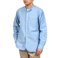 WORKERS  Band Collar Shirt, Supima OX, Blue Pale