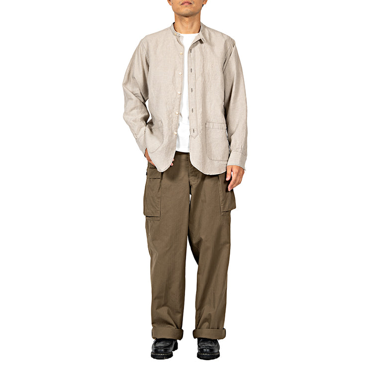 WORKERS Band Collar Shirt, Ecru Linen