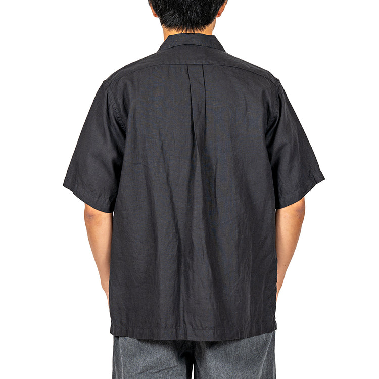 WORKERS Open Collar Shirt, Black Linen