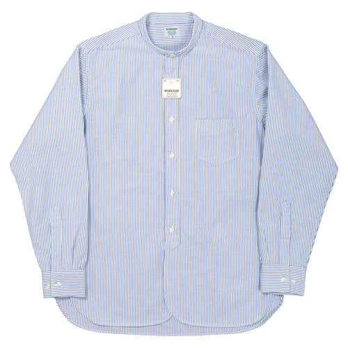 WORKERS  Band Collar Shirt, Supima OX, Stripe