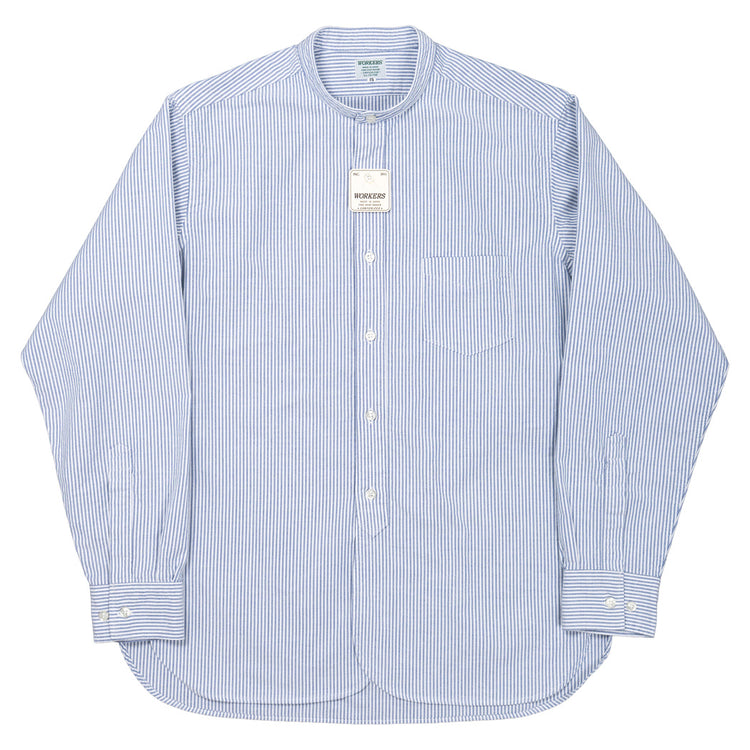 WORKERS  Band Collar Shirt, Supima OX, Stripe
