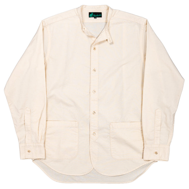 WORKERS Band Collar Shirt, Ecru Shirt Cloth