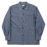 WORKERS  Open Collar Shirt, Indigo Chambray