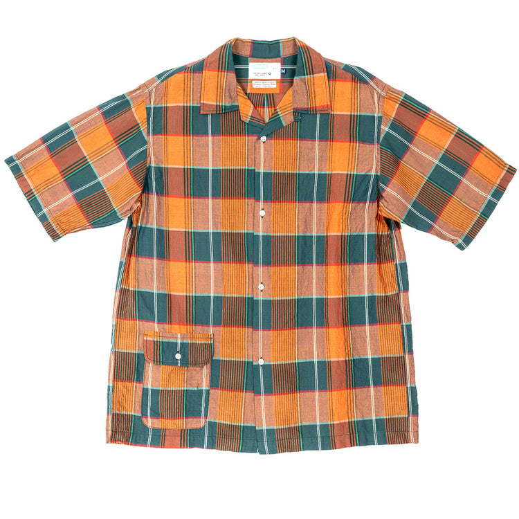 WORKERS Open Collar Shirt, Orange Madras