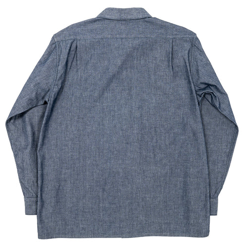 WORKERS  Open Collar Shirt, Indigo Chambray