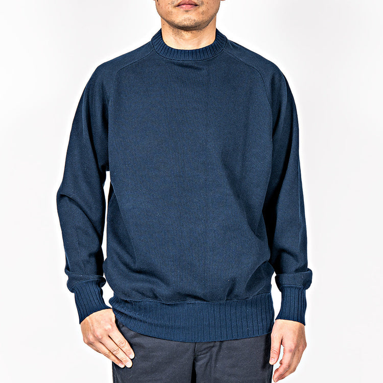 WORKERS Cotton Saddle Shoulder Sweater, Navy