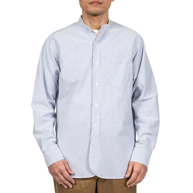 WORKERS  Band Collar Shirt, Supima OX, Stripe