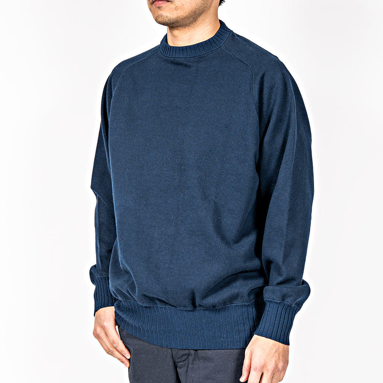WORKERS Cotton Saddle Shoulder Sweater, Navy
