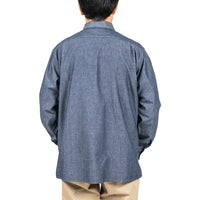 WORKERS  Open Collar Shirt, Indigo Chambray