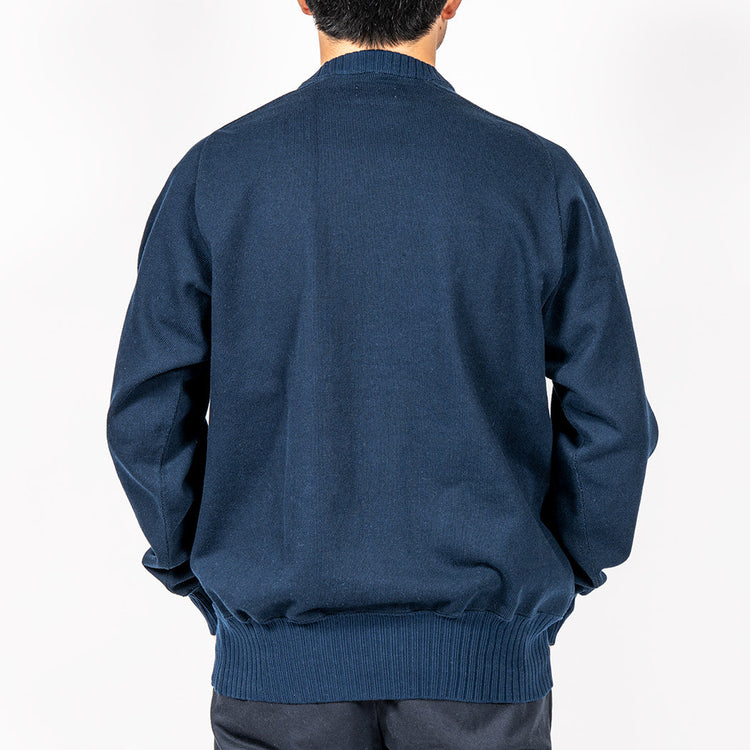 WORKERS Cotton Saddle Shoulder Sweater, Navy