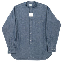 WORKERS  Band Collar Shirt, Indigo Chambray