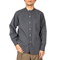 WORKERS Band Collar Shirt, Black Chambray