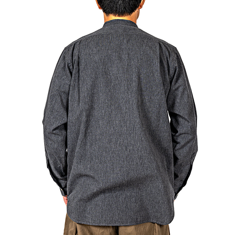 WORKERS Band Collar Shirt, Black Chambray