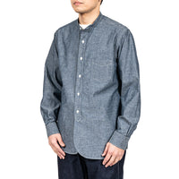WORKERS  Band Collar Shirt, Indigo Chambray