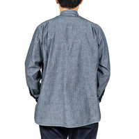 WORKERS  Band Collar Shirt, Indigo Chambray