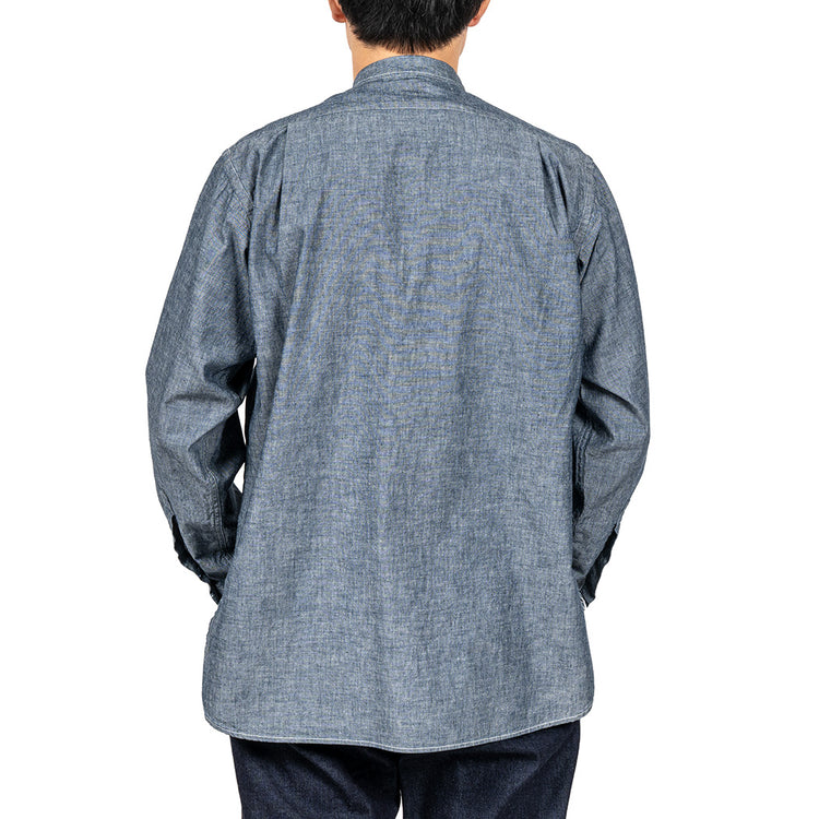 WORKERS  Band Collar Shirt, Indigo Chambray