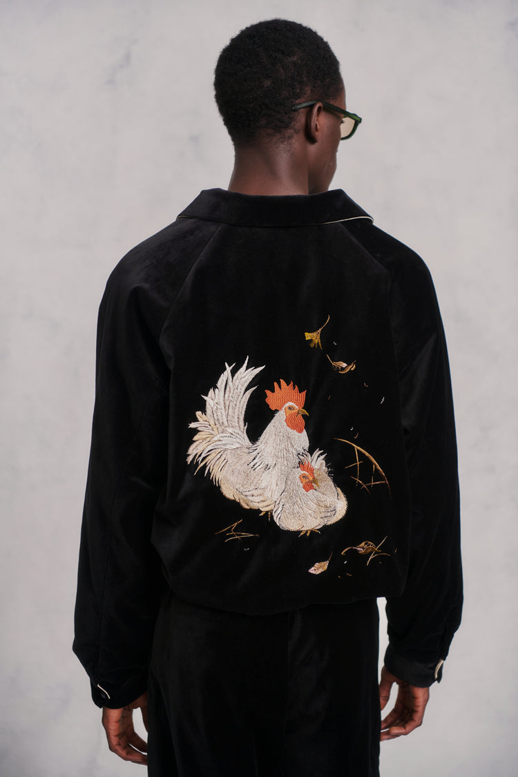 OLD JOE BRAND   STUNNING VELVET SOUVENIR JACKET(Niwatori to Hiyoko)