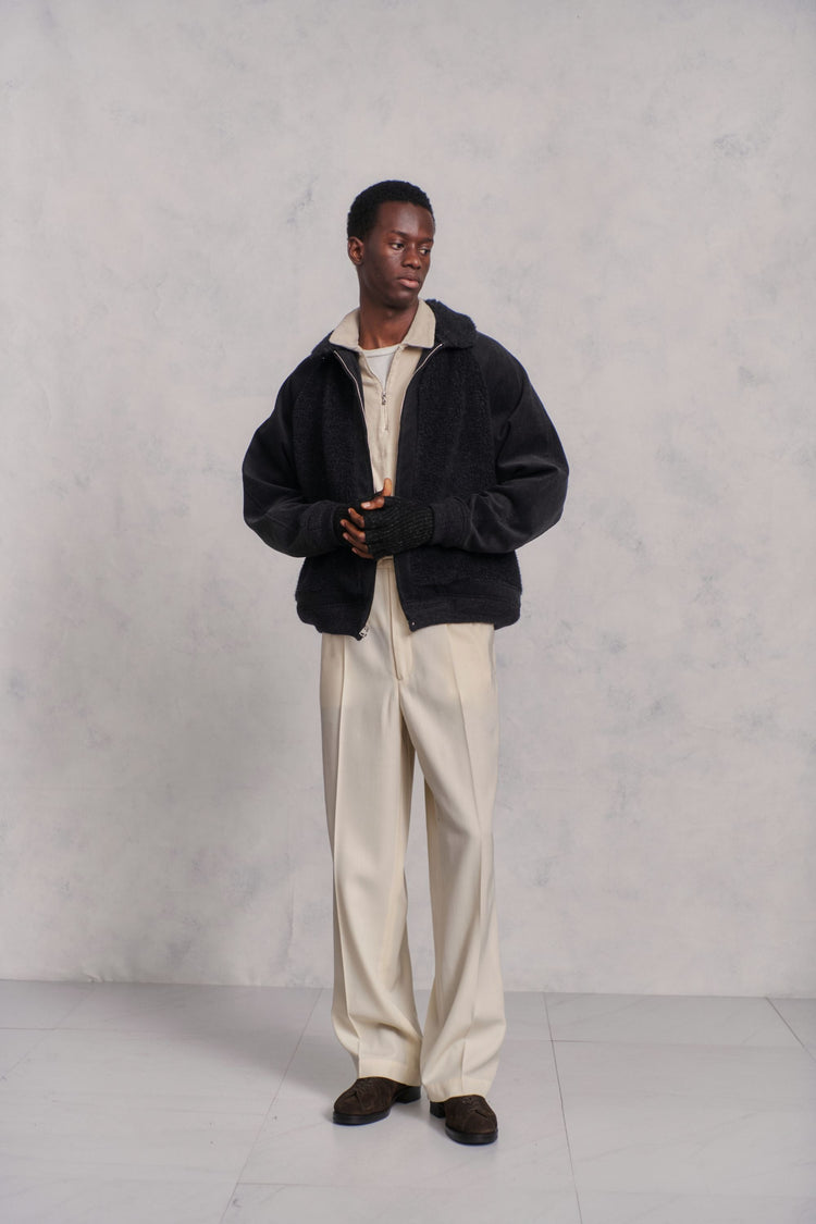 OLD JOE BRAND QUATER ZIP SILK NEP RIBED SHIRTS ONYX